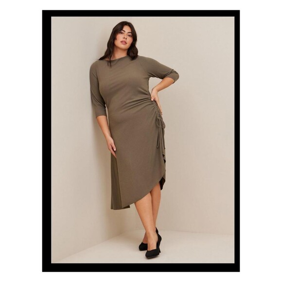 NWT Torrid 4 Dusty Olive Midi Rib Knit Asymmetrical Long Sleeve Dress Size 26 - Picture 1 of 7